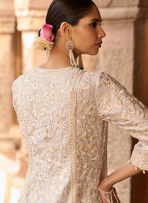 Daisy blue embroidered silk chanderi kurta set 3