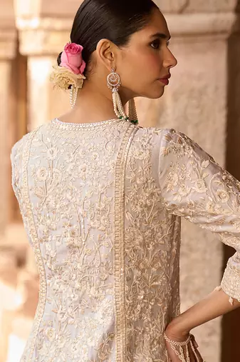 Daisy blue embroidered silk chanderi kurta set