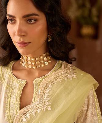 Mint green embroidered silk chanderi kurta set 2