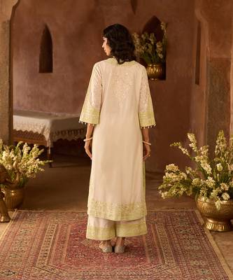 Mint green embroidered silk chanderi kurta set 3