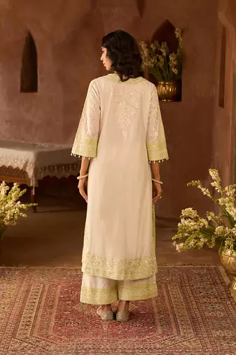 Mint green embroidered silk chanderi kurta set