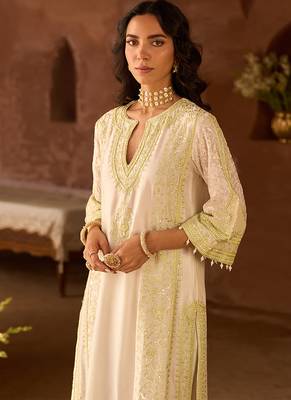 Mint green embroidered silk chanderi kurta set 4