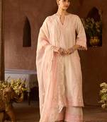 Pink embroidered silk chanderi kurta set