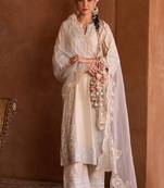 Daisy ivory blue embroidered silk chanderi kurta set