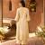 Lemon yellow embroidered silk chanderi kurta set
