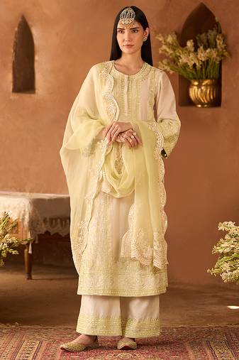 Mint green embroidered silk chanderi kurta set