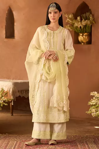 Mint green embroidered silk chanderi kurta set