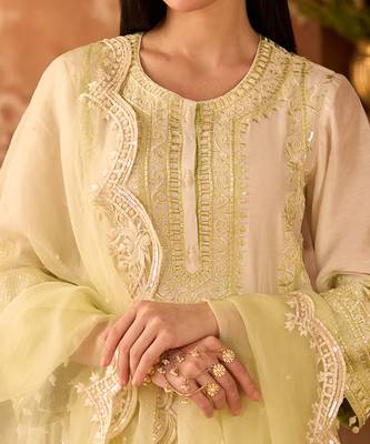 Mint green embroidered silk chanderi kurta set 2