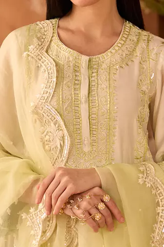 Mint green embroidered silk chanderi kurta set