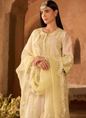 Mint green embroidered silk chanderi kurta set 3