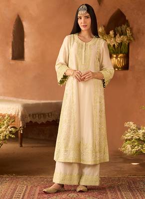 Mint green embroidered silk chanderi kurta set 4