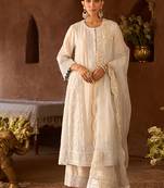 Daisy ivory blue embroidered silk chanderi kurta set