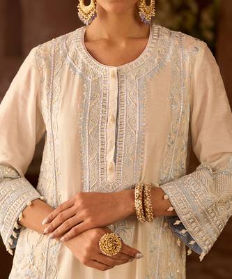 Daisy ivory blue embroidered silk chanderi kurta set 5
