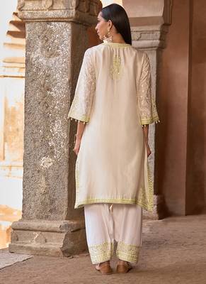 Mint green embroidered silk chanderi kurta set 3