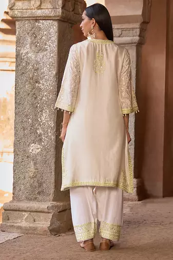 Mint green embroidered silk chanderi kurta set