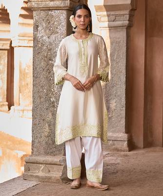 Mint green embroidered silk chanderi kurta set 4
