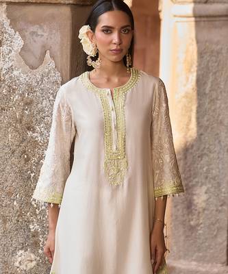 Mint green embroidered silk chanderi kurta set 5