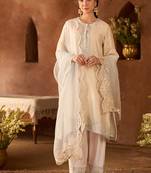 Daisy ivory blue embroidered silk chanderi kurta set