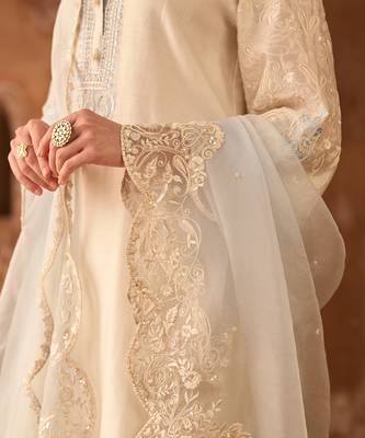 Daisy ivory blue embroidered silk chanderi kurta set 3