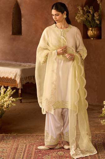 Mint green embroidered silk chanderi kurta set
