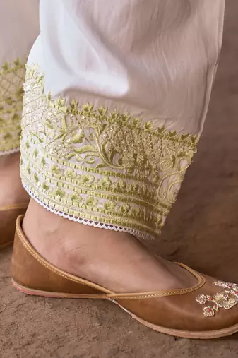 Mint green embroidered silk chanderi kurta set