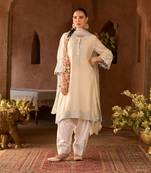 Daisy ivory blue embroidered silk chanderi kurta set