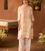 Pink embroidered silk chanderi kurta set