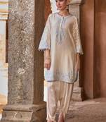 Daisy ivory blue embroidered silk chanderi kurta set
