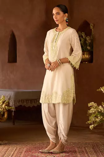 Mint green embroidered silk chanderi kurta set