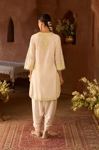 Mint green embroidered silk chanderi kurta set