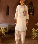 Daisy ivory blue embroidered silk chanderi kurta set