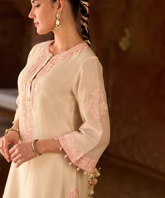 Pink embroidered silk chanderi kurta set 3