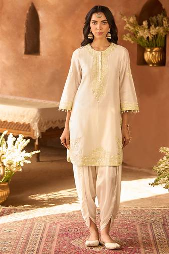 Mint green embroidered silk chanderi kurta set