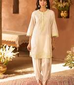 Mint green embroidered silk chanderi kurta set