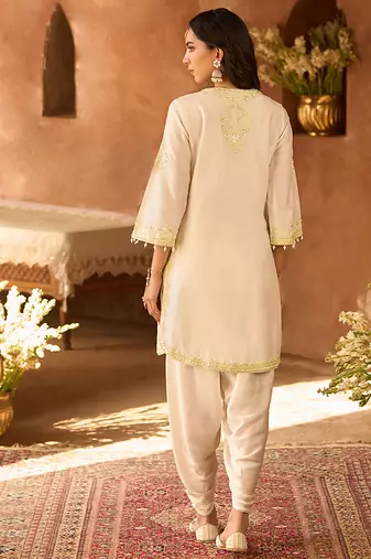Mint green embroidered silk chanderi kurta set