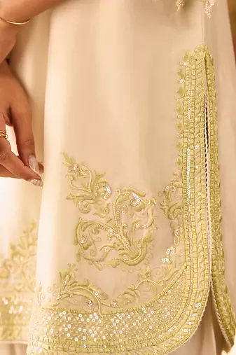 Mint green embroidered silk chanderi kurta set