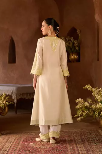 Mint green embroidered silk chanderi kurta set