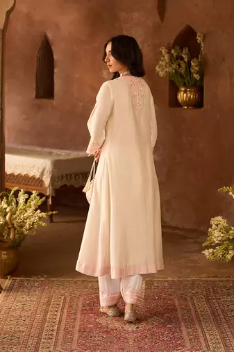 Mint green embroidered silk chanderi kurta set