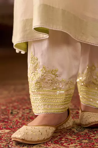 Mint green embroidered silk chanderi kurta set