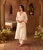 Pink embroidered silk chanderi kurta set