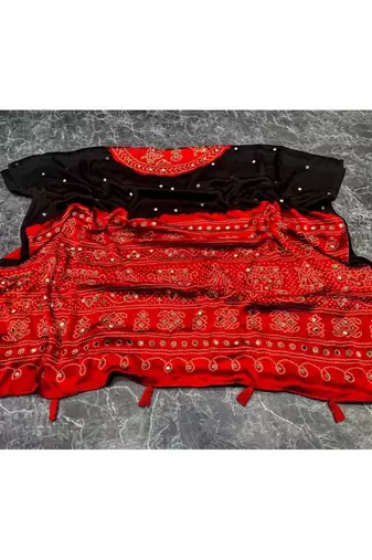 wedding wear gajji silk blend saree mirror work with matching blouse