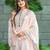 Women's cream muslin cotton embroidered mandarin neck kurta set with dupatta