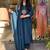 Women's blue rayon slub embroidered v-neck kurta set with chanderi cotton dupatta