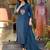 Women's blue rayon slub embroidered v-neck kurta set with chanderi cotton dupatta