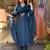 Women's blue rayon slub embroidered v-neck kurta set with chanderi cotton dupatta