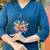 Women's blue rayon slub embroidered v-neck kurta set with chanderi cotton dupatta