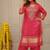 Women's peach viscose silk embroidered round neck kurta set with chanderi cotton dupatta