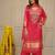 Women's peach viscose silk embroidered round neck kurta set with chanderi cotton dupatta