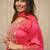 Women's peach viscose silk embroidered round neck kurta set with chanderi cotton dupatta