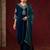 Women's teal heavy velvet embroidered v-neck luxury kurta set with chinon silk dupatta